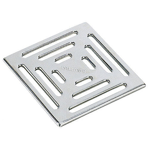 Stainless steel pressed drain cover for WetBase® wet room shower trays, featuring a modern slotted design for efficient drainage.